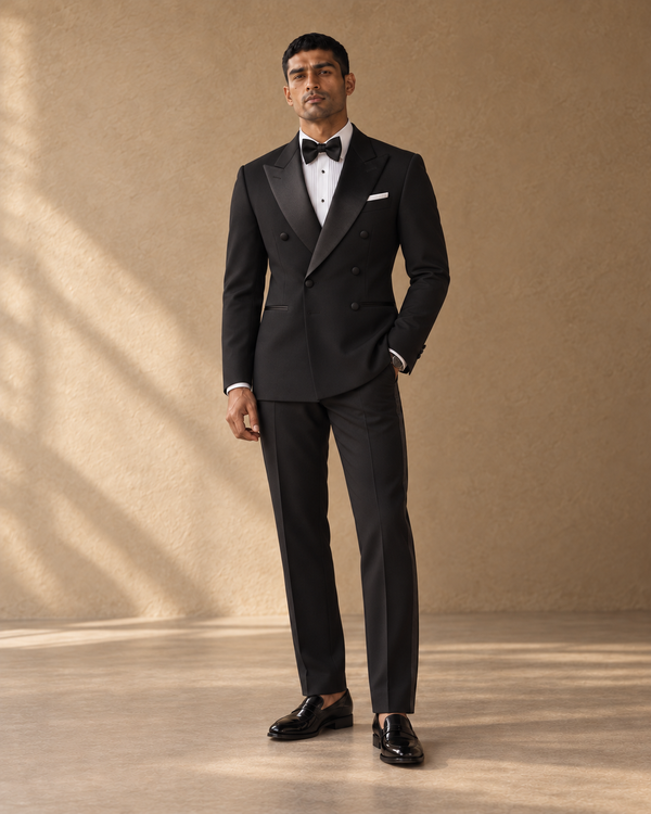 The Nocturne black fine-wool tuxedo — front hero