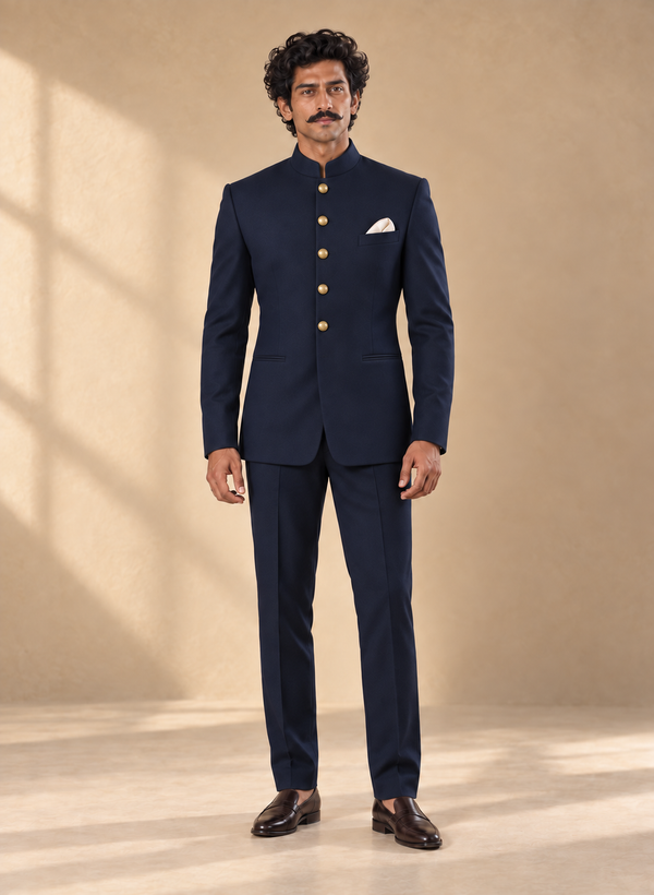 SALVE jaipur midnight blue suit on the new model, hero