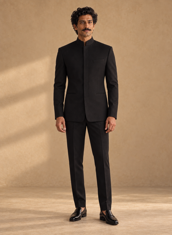 SALVE noir black suit on the new model, hero