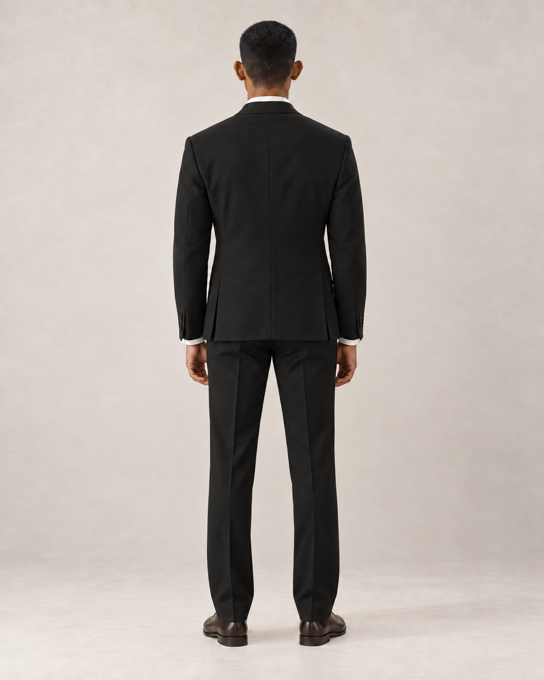 SALVE The Lutyens two-piece suit in black, back view