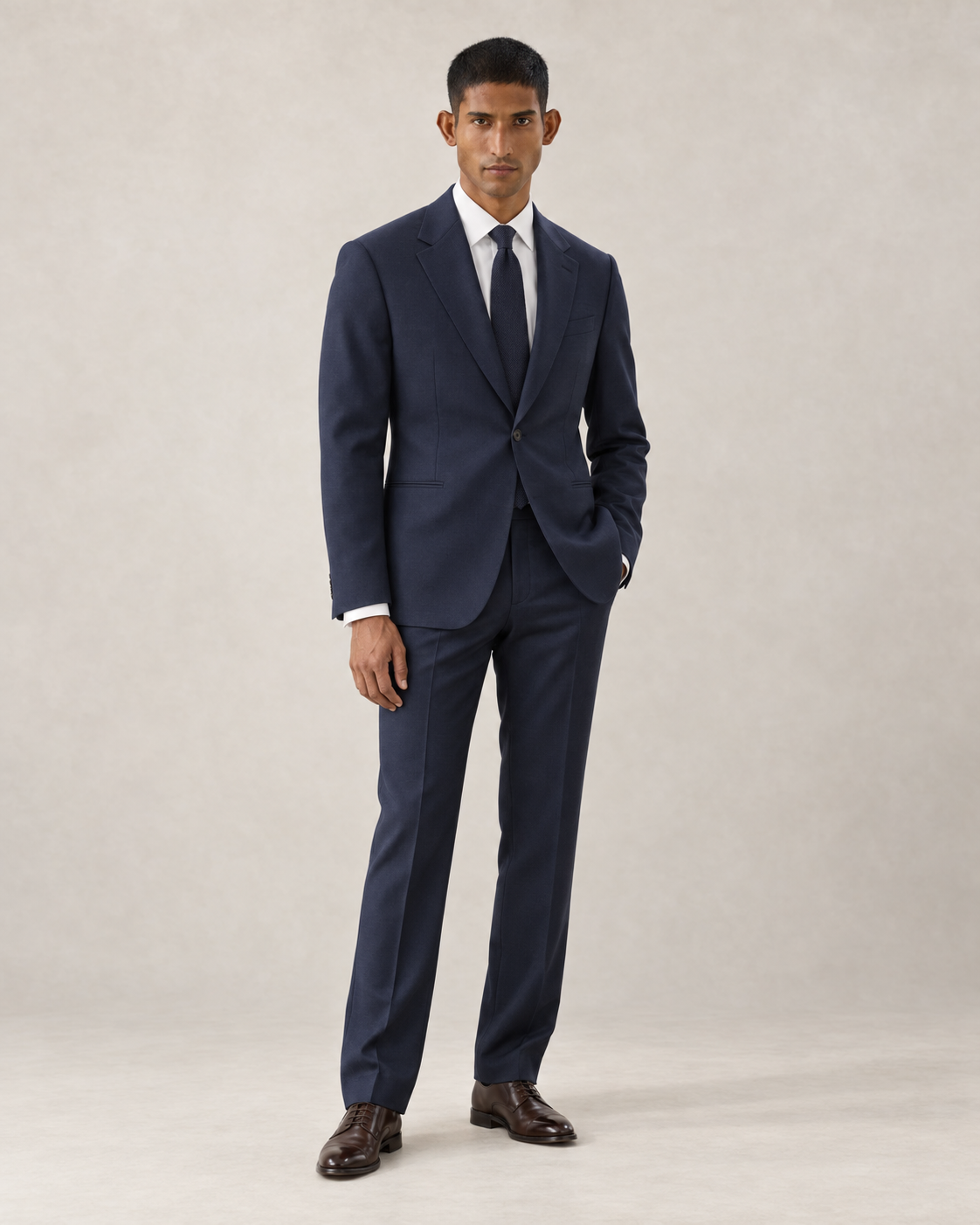 SALVE The Lutyens two-piece suit in navy, front view