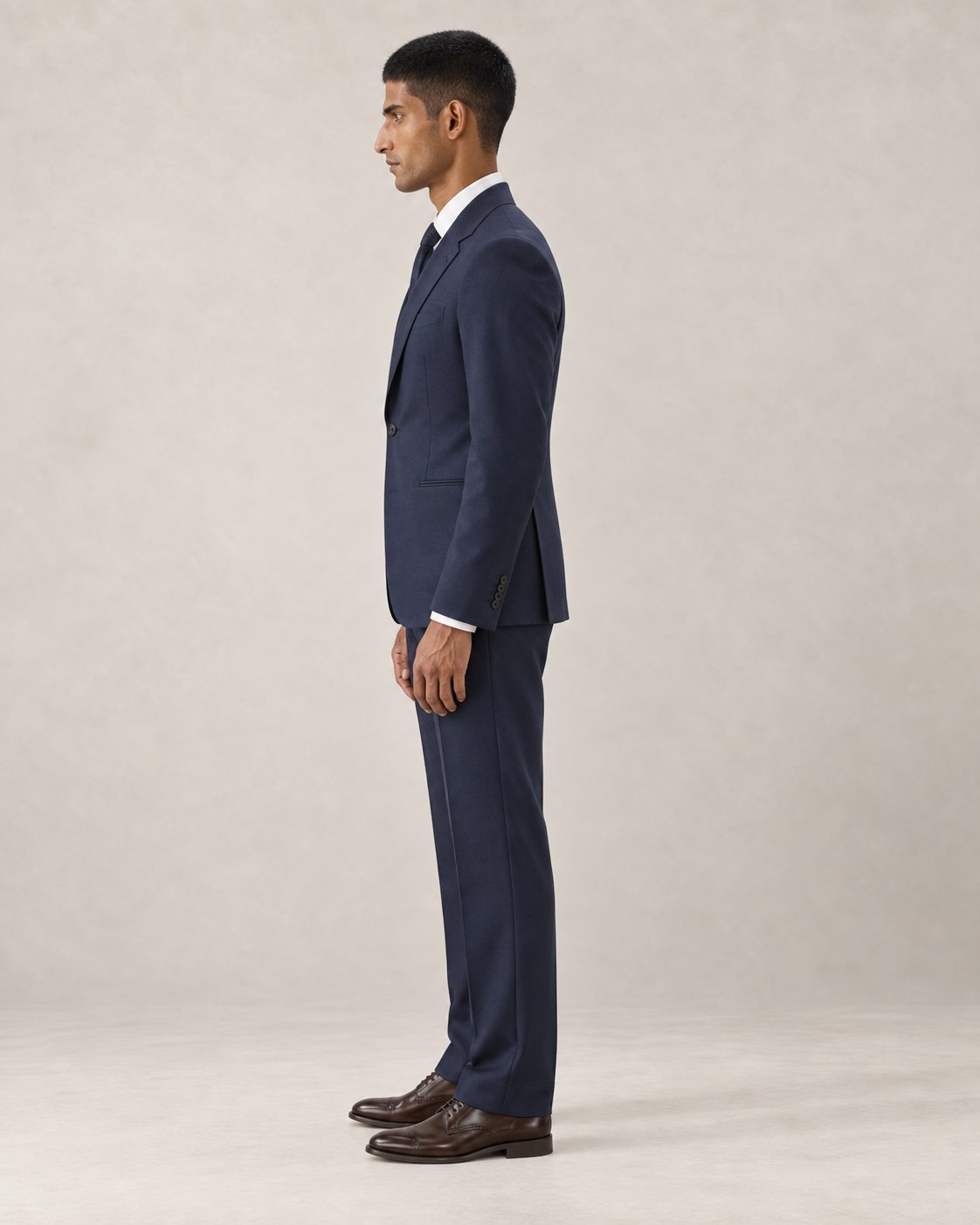 SALVE The Lutyens two-piece suit in navy, side profile
